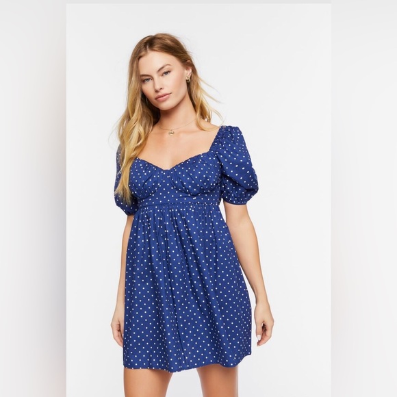 Polka dot puff sleeve mini dress size small new never been worn - Picture 1 of 4